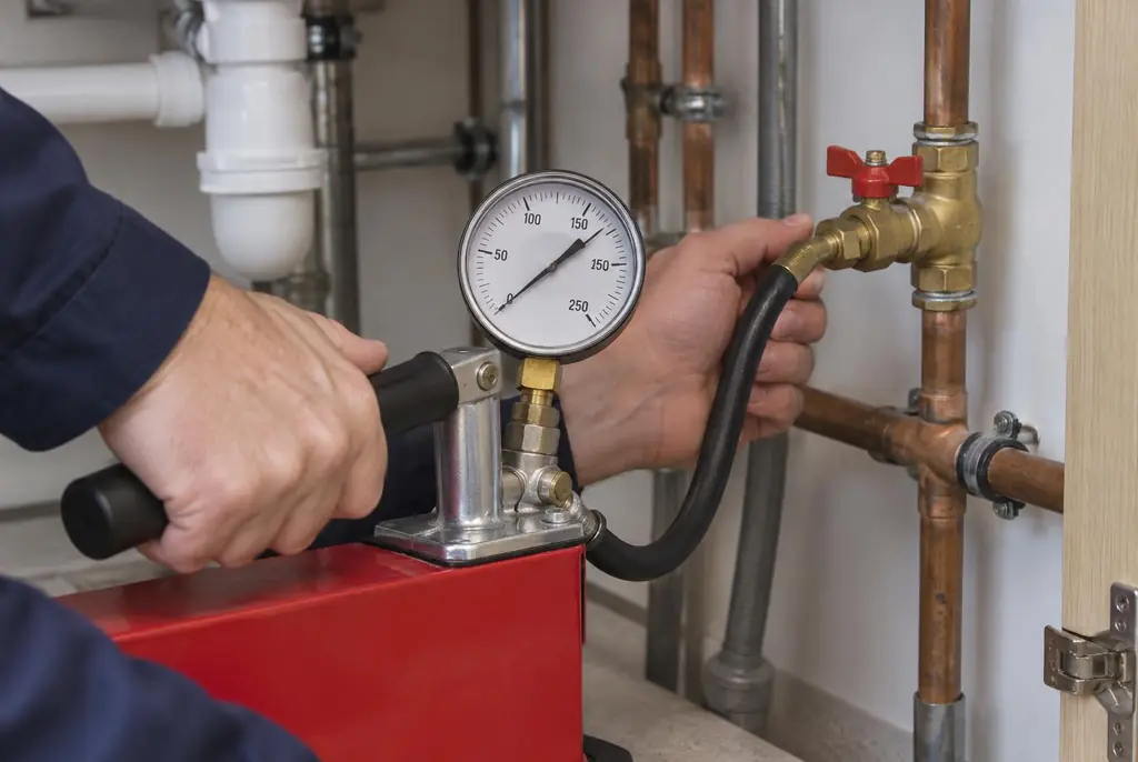 Lekdetectie Doornspijk – druktest op een waterleiding met een manometer