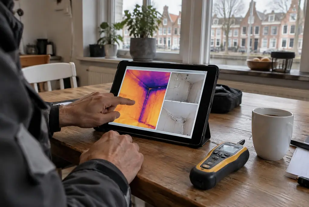 Lekdetectie Doornspijk – lekdetectierapport met warmtebeelden en foto's op een tablet